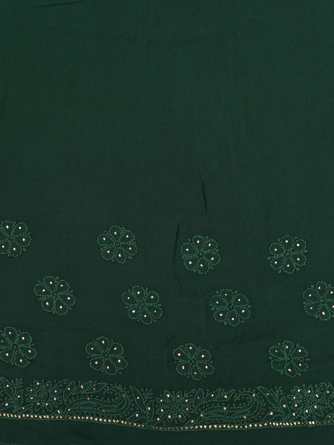 Ada Hand Embroidered Bottle Green Viscose Georgette Lucknowi Chikankari Saree With Blouse And Muqaish Work 01A382733