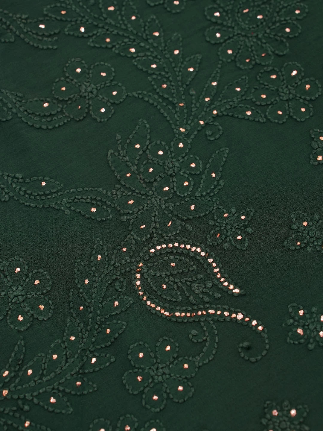 Ada Hand Embroidered Bottle Green Viscose Georgette Lucknowi Chikankari Saree With Blouse And Muqaish Work 01A382733