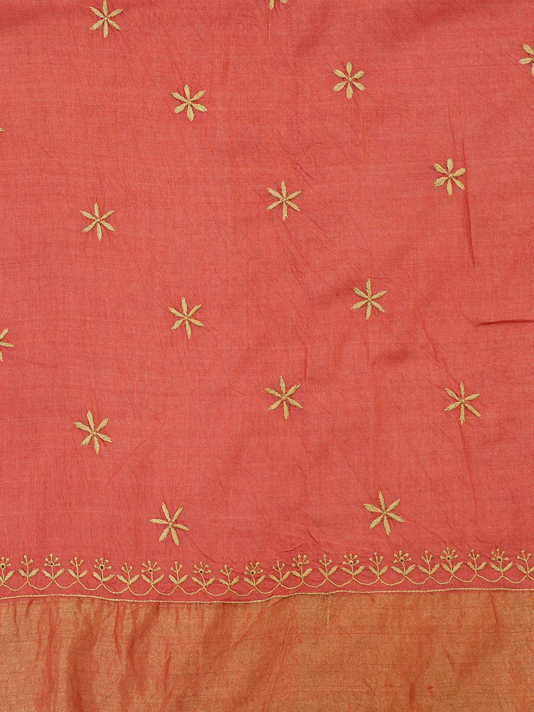 Ada Hand Embroidered Rust Silk Lucknowi Chikankari Saree With Blouse 01A415215
