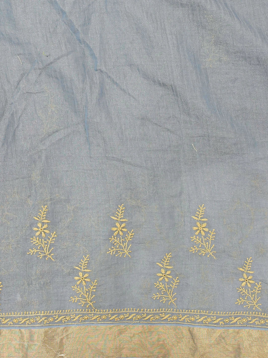Ada Hand Embroidered Blue Tissue Lucknowi Chikankari Saree With Blouse 01A566371