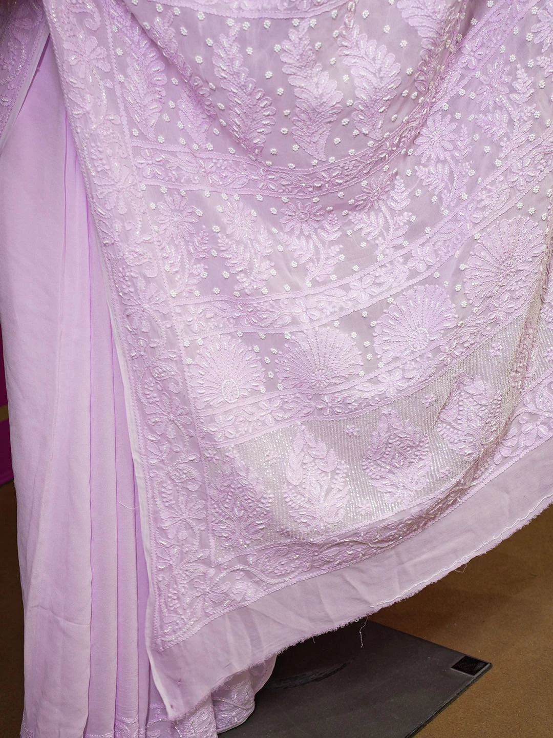 Ada Hand Embroidered Mauve Viscose Georgette Lucknowi Chikankari Saree With Blouse With Cutdana Work 01A583870