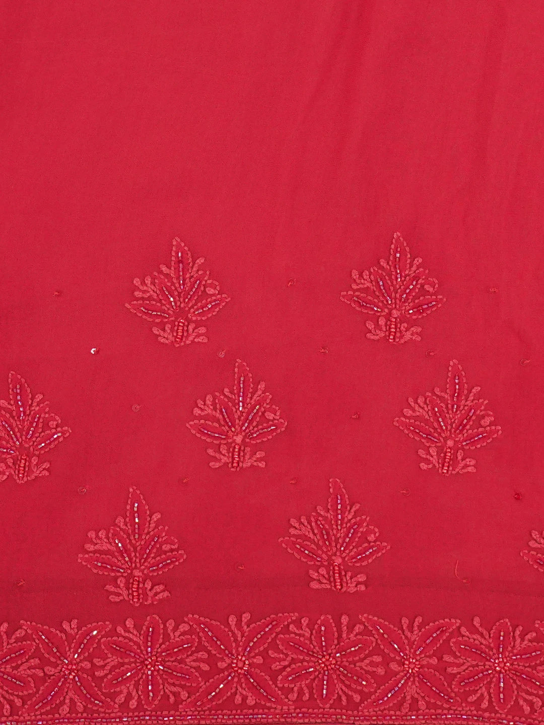 Ada Hand Embroidered Ombre Shade of Magenta & Red  Viscose Georgette Lucknowi Chikankari Saree With Blouse And Cutdana Work 01A382726