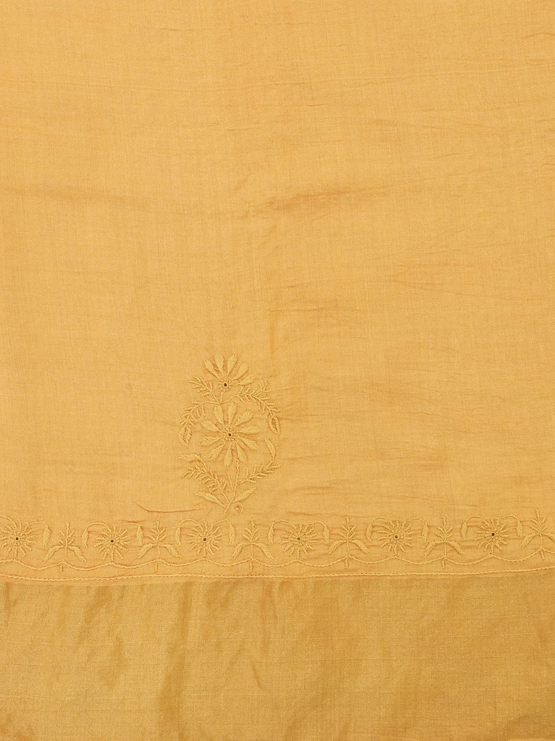 Ada Hand Embroidered Mustard Tissue Silk Lucknowi Chikankari Saree With Blouse 01A415219