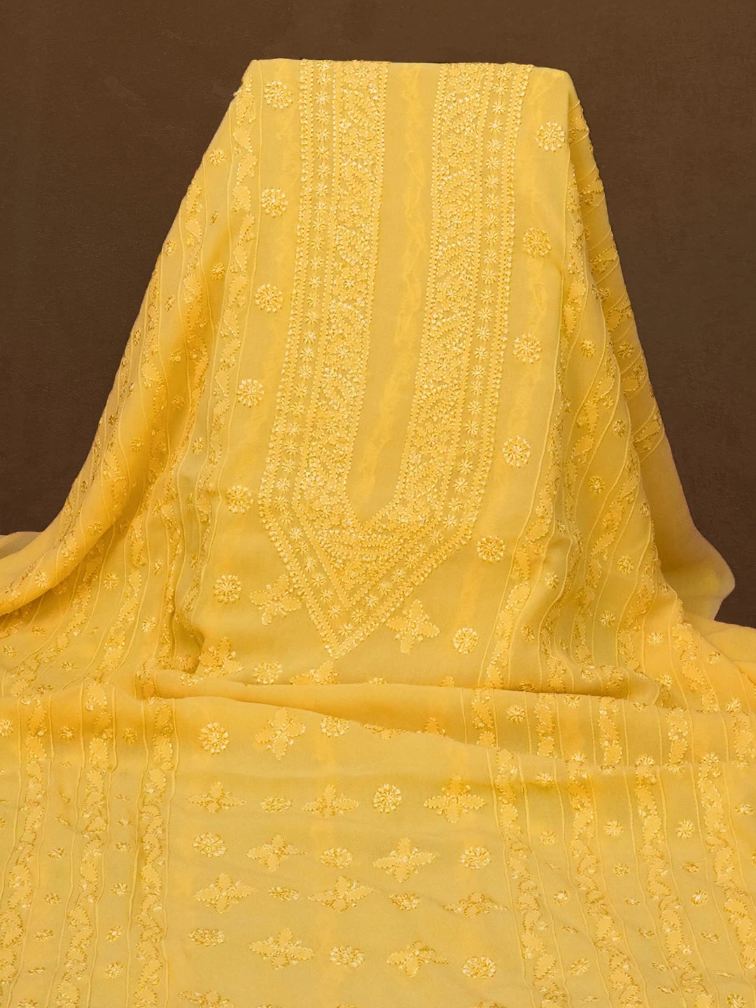 Ada Hand Embroidered Yellow Viscose Georgette Lucknowi Chikankari Unstitched Men's Kurta Piece 01A589357