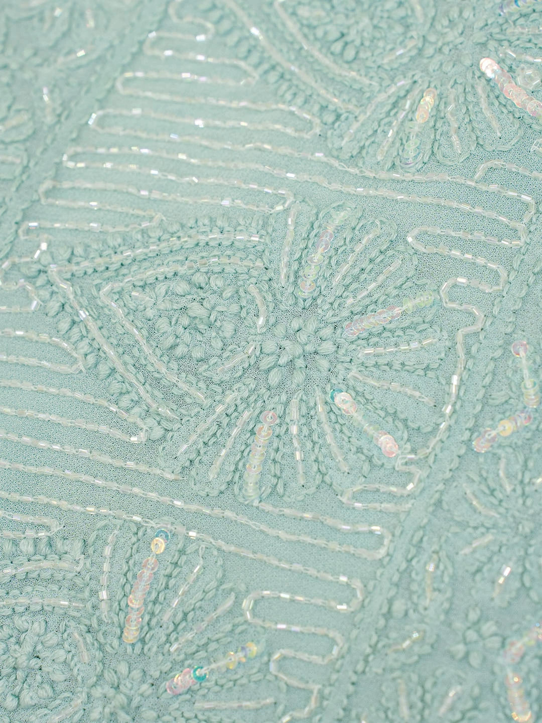 Ada Hand Embroidered Teal Green Viscose Georgette Lucknowi Chikankari Saree With Blouse And Sequinned Work 01A553870