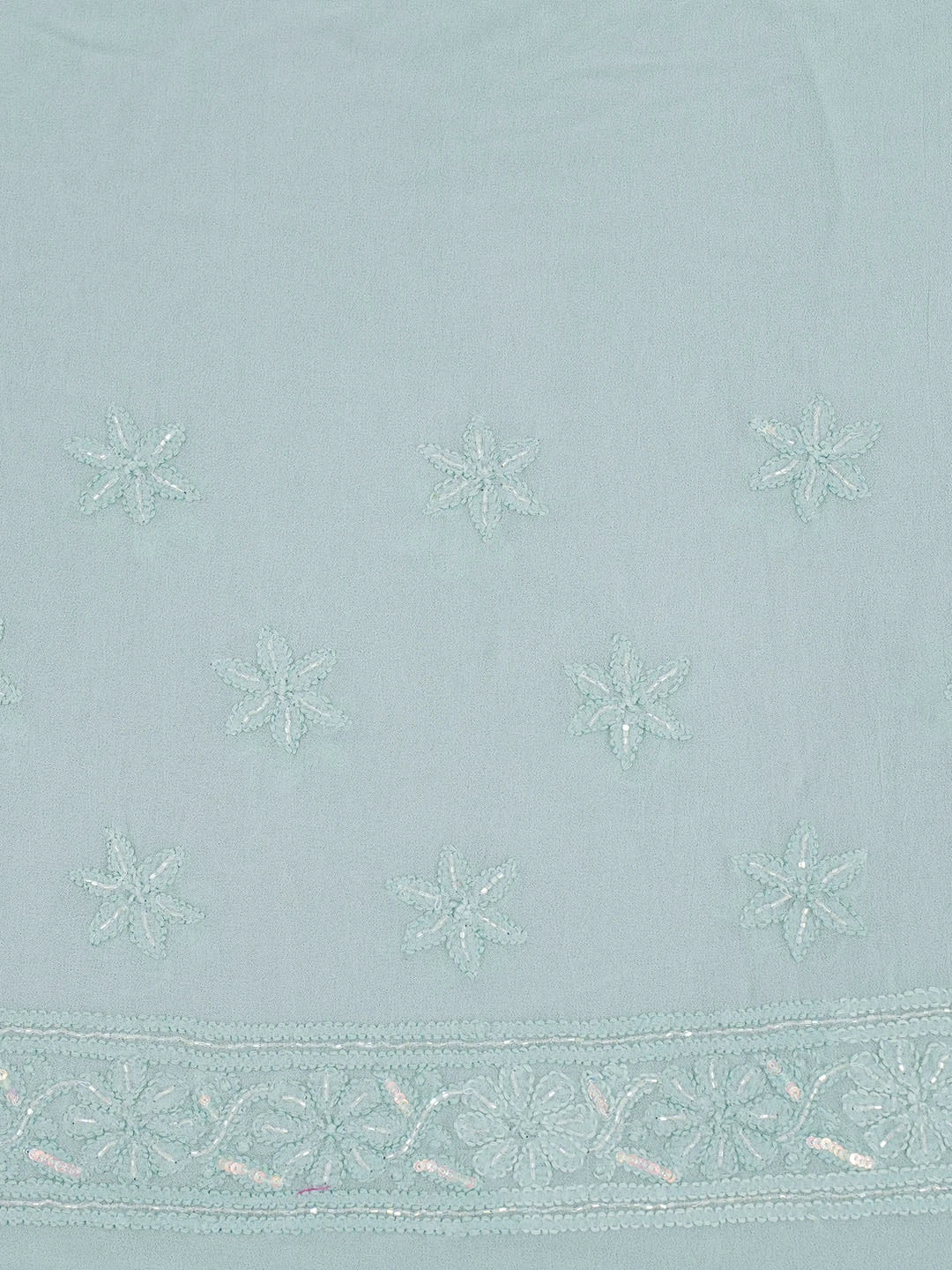 Ada Hand Embroidered Teal Green Viscose Georgette Lucknowi Chikankari Saree With Blouse And Sequinned Work 01A553870