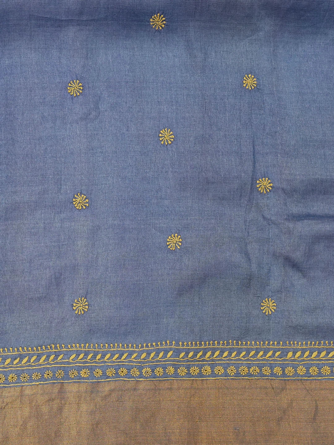 Ada Hand Embroidered Blue Tissue Lucknowi Chikankari Saree With Blouse 01A494593