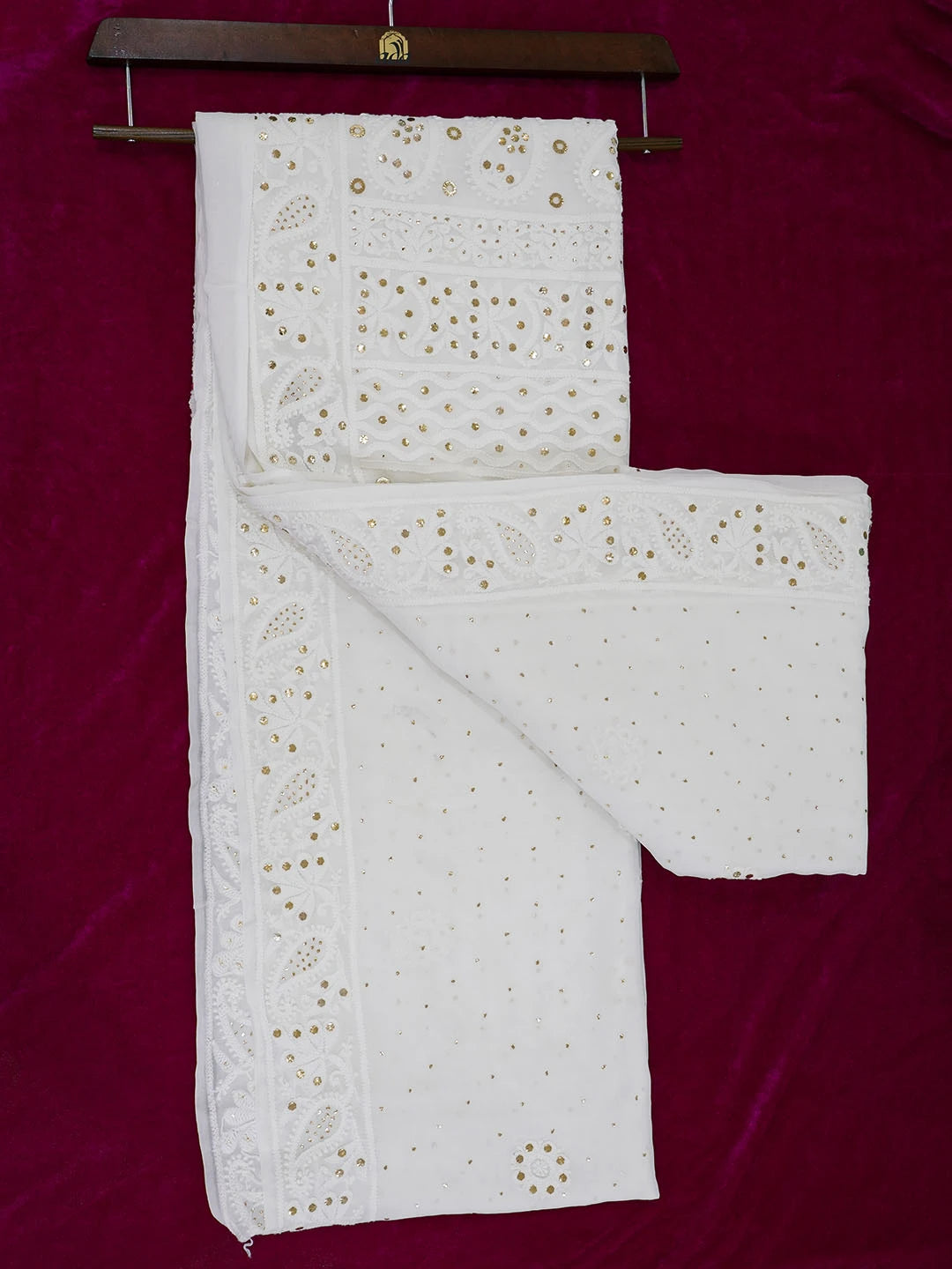 Ada Hand Embroidered Snow White Viscose Georgette Lucknowi Chikankari Saree With Blouse And Muqaish Work 01A554802