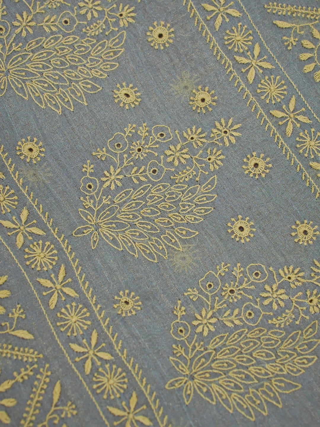 Ada Hand Embroidered Blue Tissue Lucknowi Chikankari Saree With Blouse 01A555787