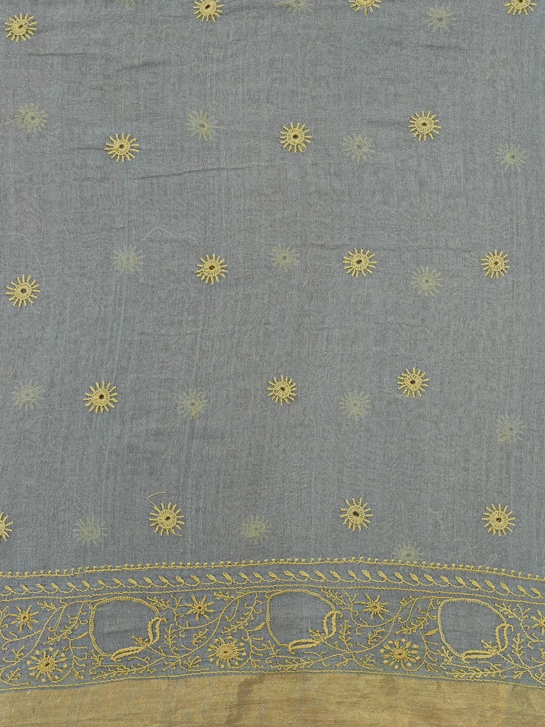 Ada Hand Embroidered Blue Tissue Lucknowi Chikankari Saree With Blouse 01A555787