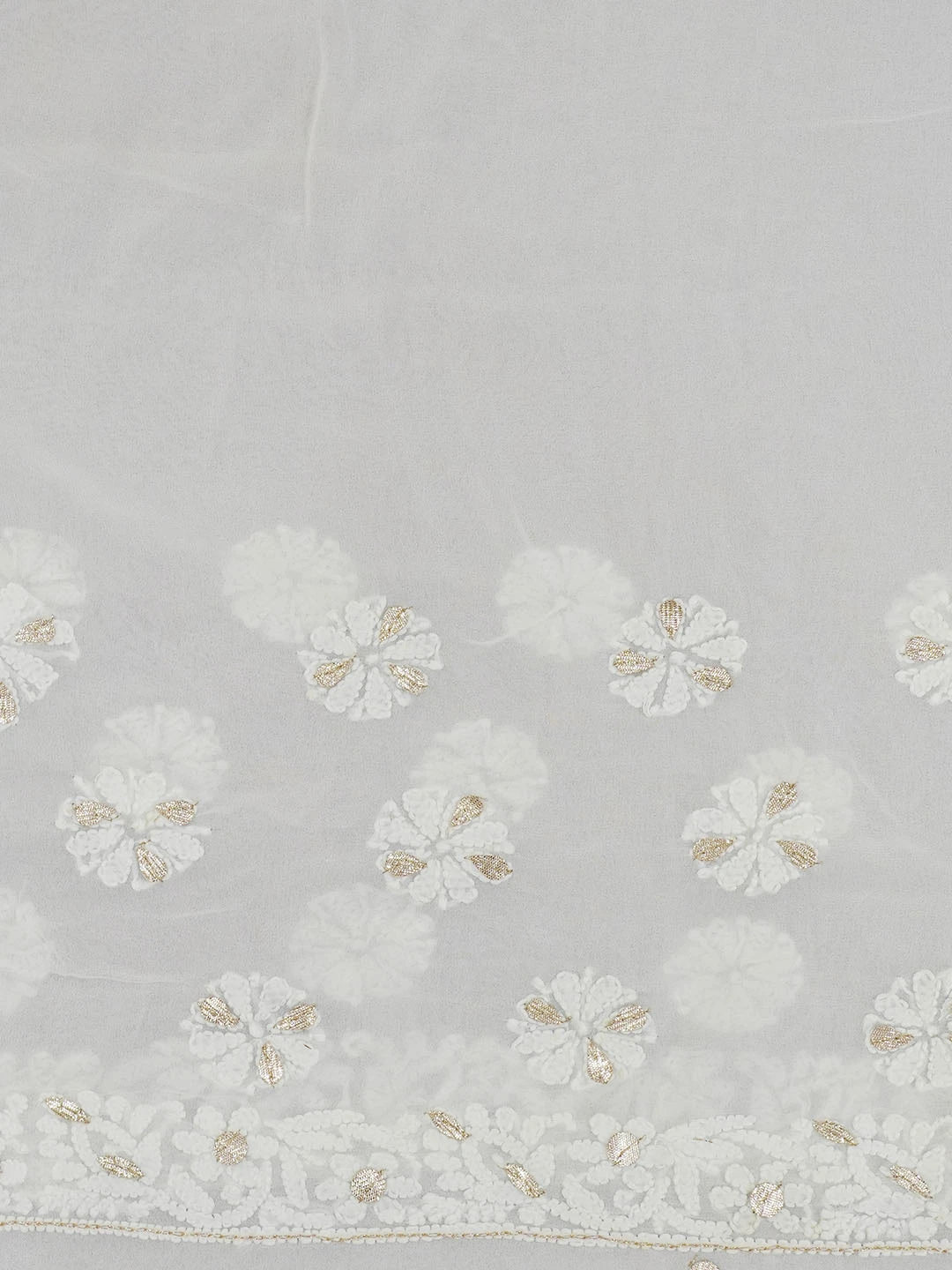 Ada Hand Embroidered White Viscose Georgette Lucknowi Chikankari Saree/Blouse With Gota Patti Work 01A585107
