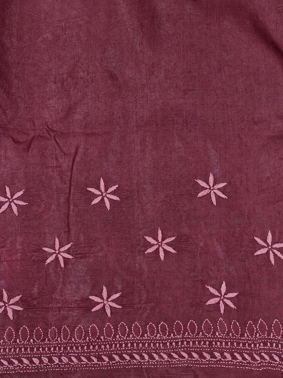 Ada Hand Embroidered Wine Silk Lucknowi Chikankari Saree With Blouse 01A591589