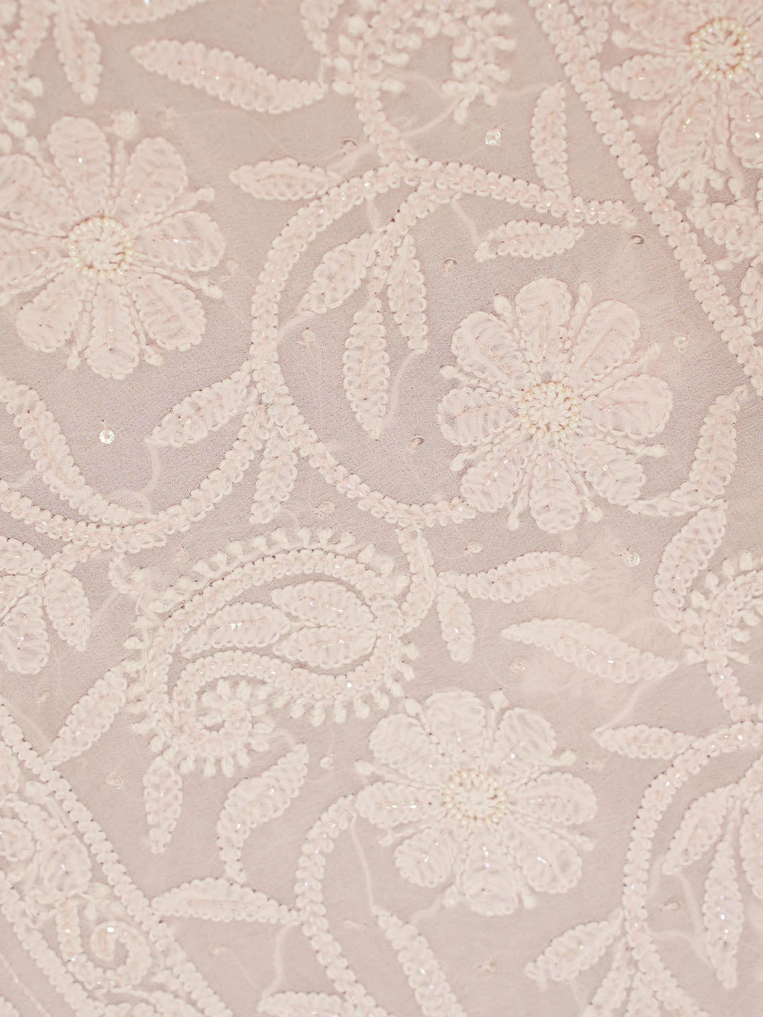 Ada Hand Embroidered Fairy Tale Pink Viscose Georgette Lucknowi Chikankari Saree With Blouse And Cutdana Work 01A542075