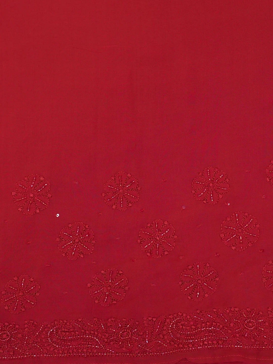 Ada Hand Embroidered Red Viscose Georgette Lucknowi Chikankari Saree With Blouse 01A467109