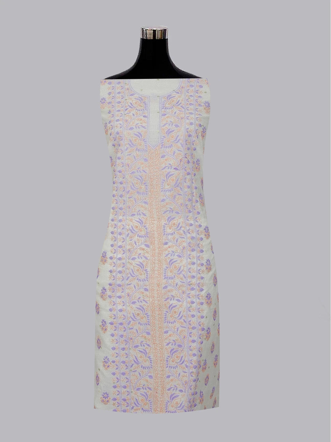 Ada Hand Embroidered Alabaster White Chanderi Lucknowi Chikankari Unstitched Kurta Dupatta Set 01A596093