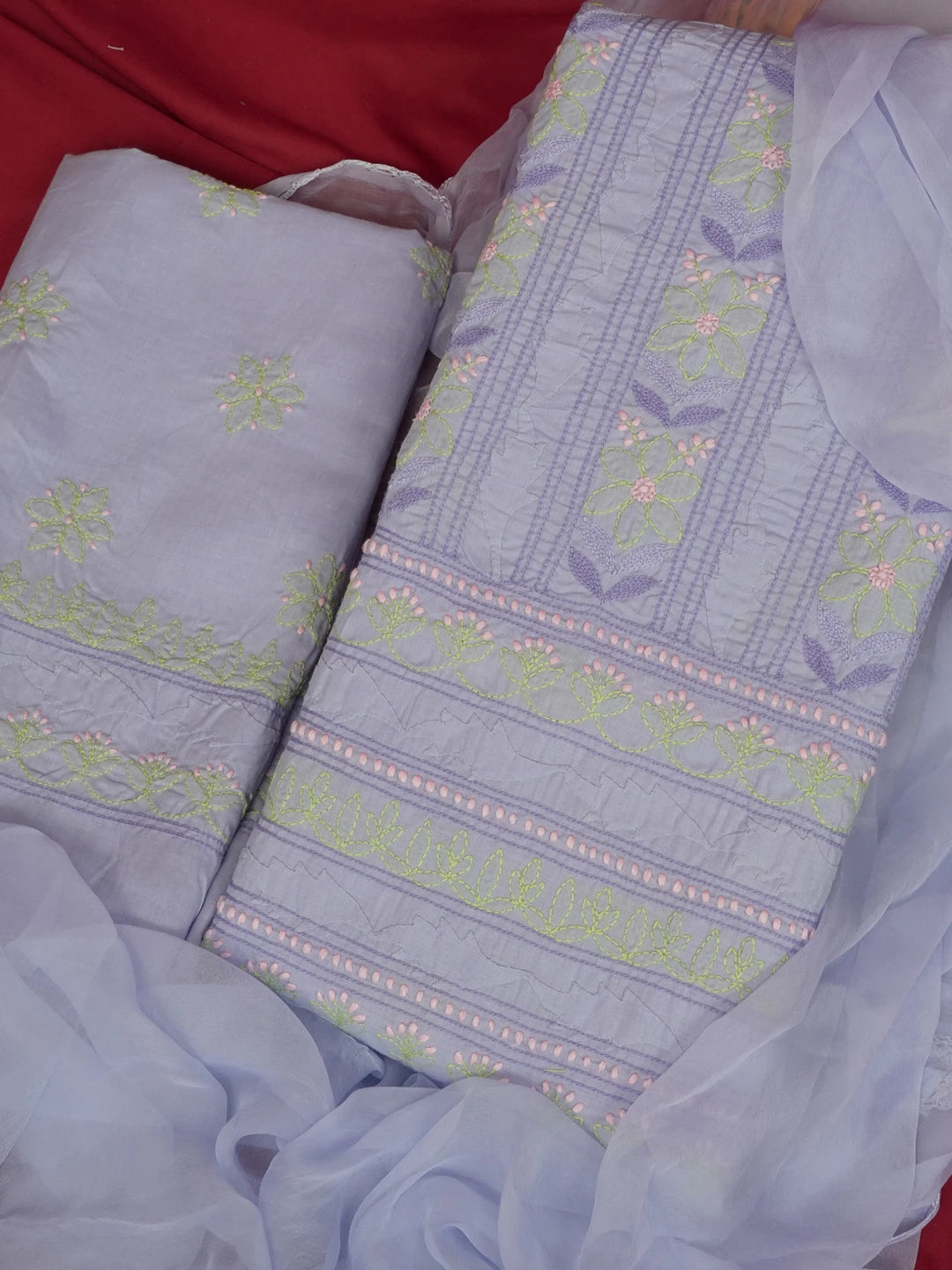 Ada Hand Embroidered Mauve Cotton Lucknowi Chikankari Unstitched Suit Piece 01A596034