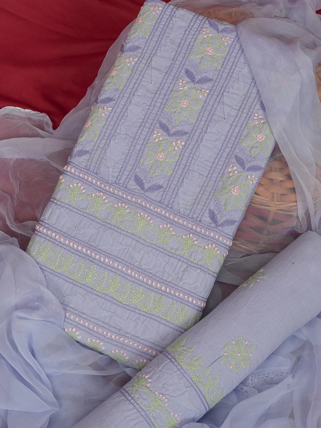 Ada Hand Embroidered Mauve Cotton Lucknowi Chikankari Unstitched Suit Piece 01A596034