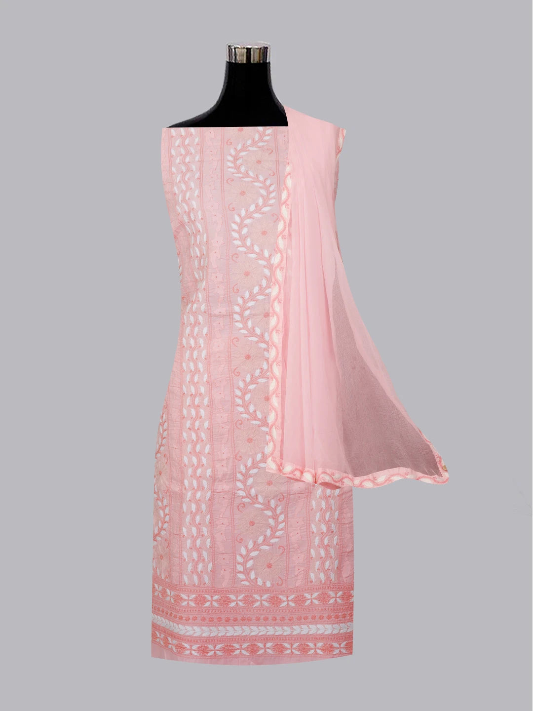 Ada Hand Embroidered Pink Cotton Lucknowi Chikankari Unstitched Suit Piece 01A596081
