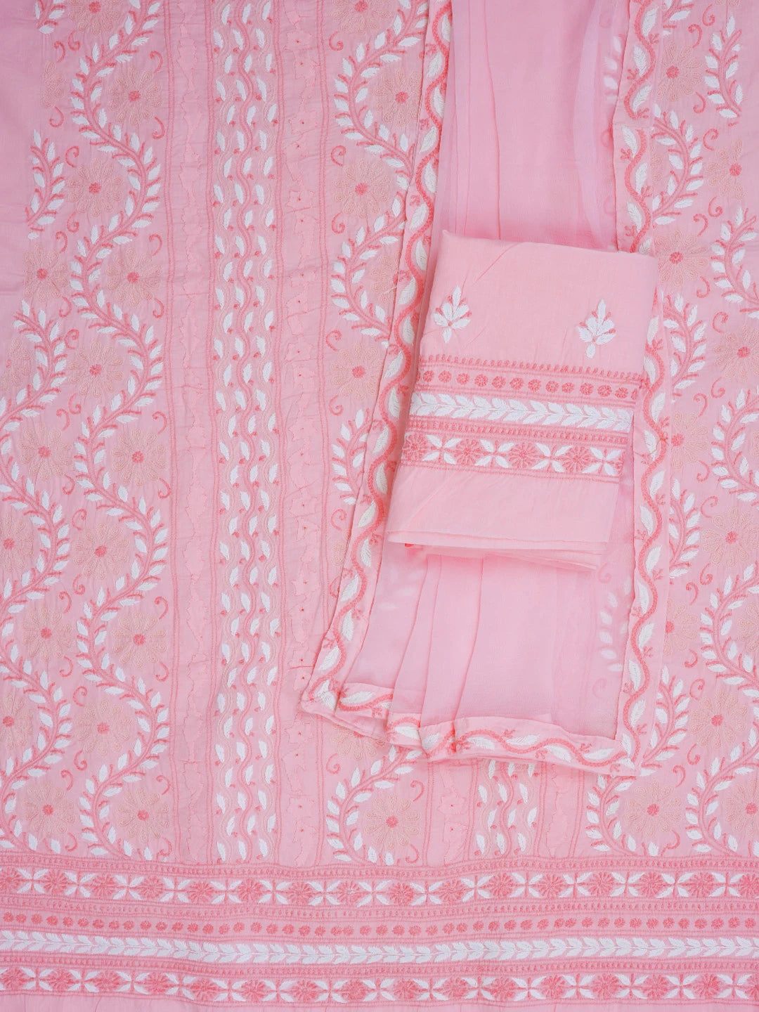 Ada Hand Embroidered Pink Cotton Lucknowi Chikankari Unstitched Suit Piece 01A596081