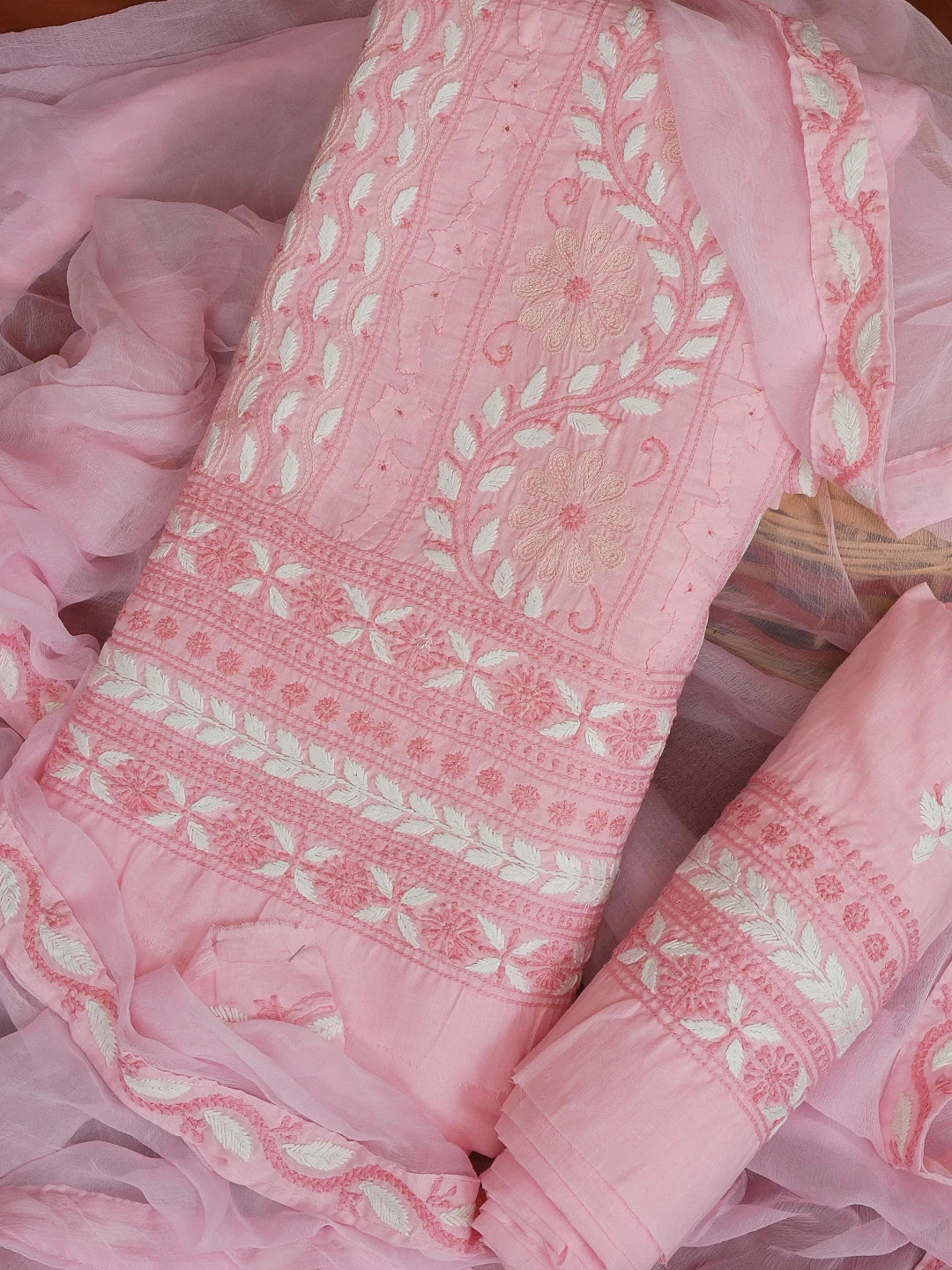 Ada Hand Embroidered Pink Cotton Lucknowi Chikankari Unstitched Suit Piece 01A596081