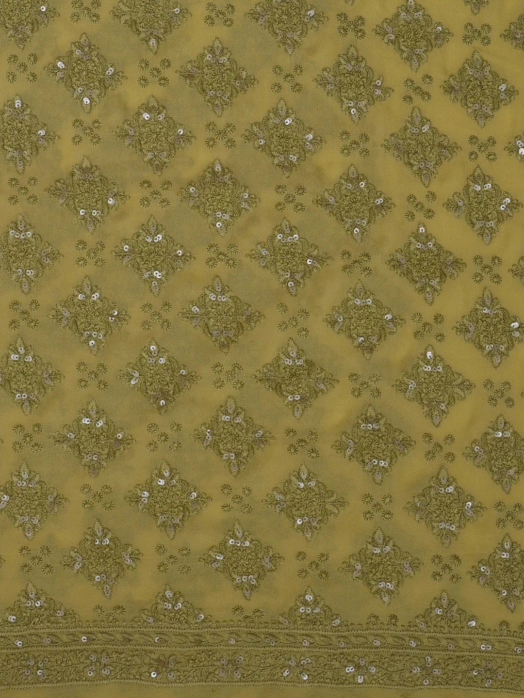 Ada Hand Embroidered Citron Yellow Pure Georgette Lucknowi Chikankari Unstitched Men's Kurta Piece With Sequinned Work 01A398197
