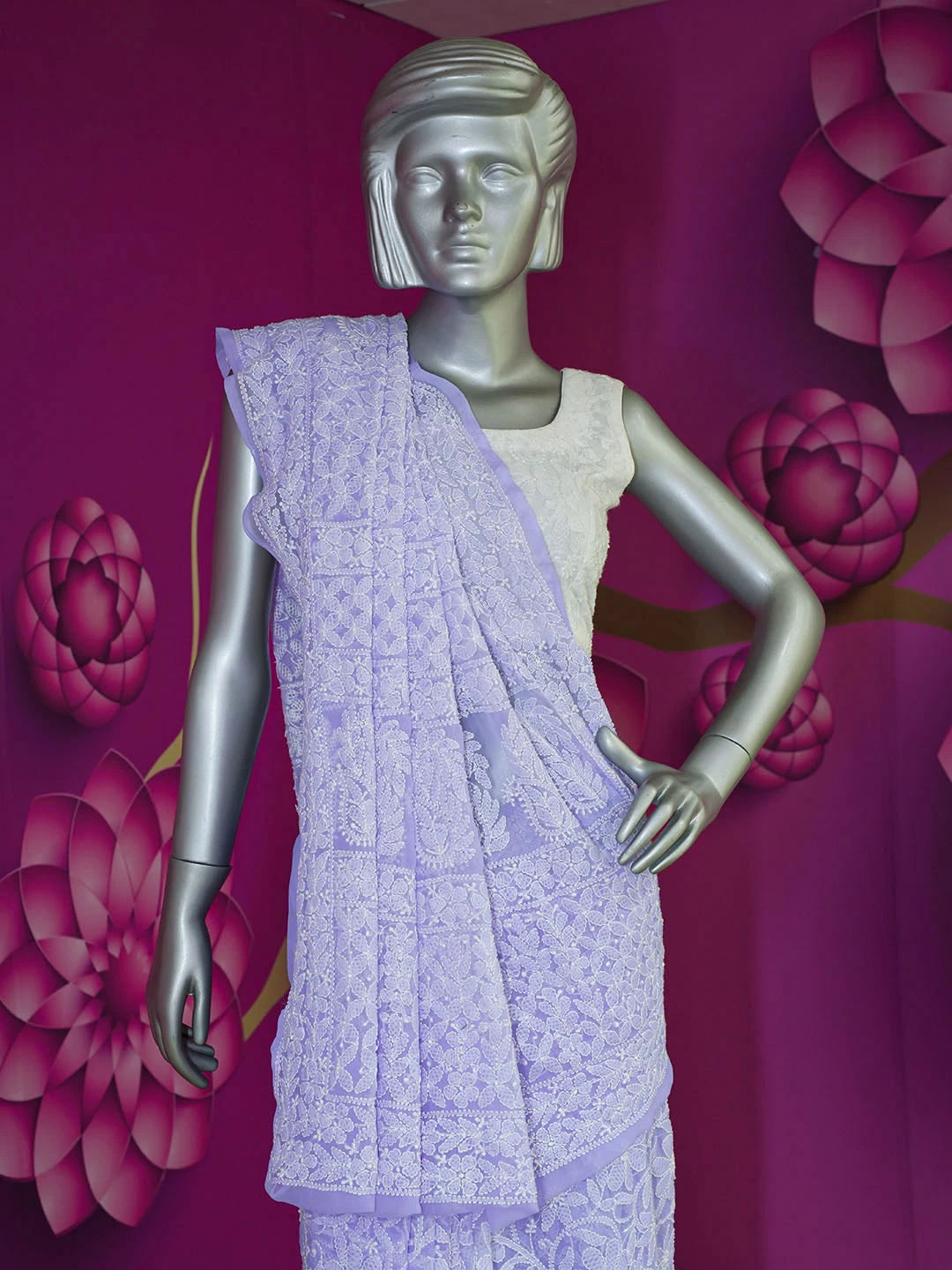Ada Hand Embroidered Mauve Faux Georgette Lucknowi Chikankari Saree With Blouse 01A569936