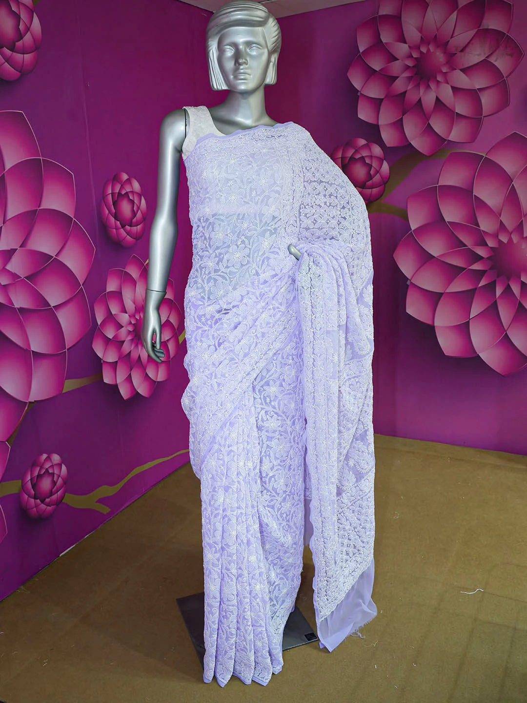 Ada Hand Embroidered Mauve Faux Georgette Lucknowi Chikankari Saree With Blouse 01A569936