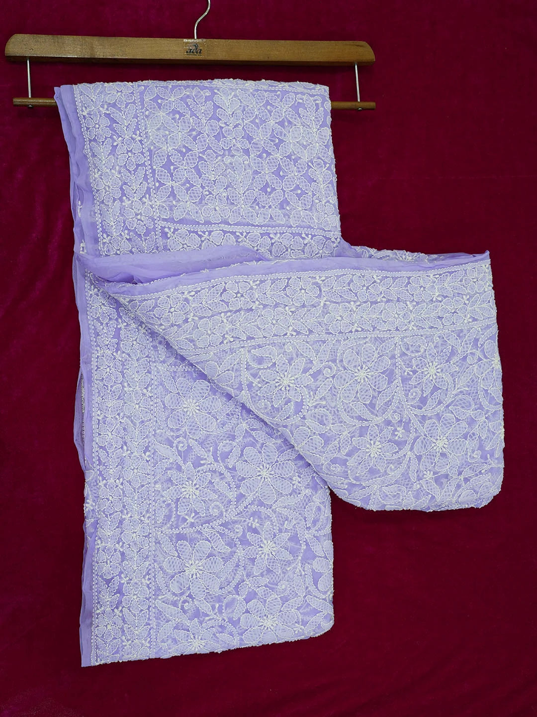 Ada Hand Embroidered Mauve Faux Georgette Lucknowi Chikankari Saree With Blouse 01A569936