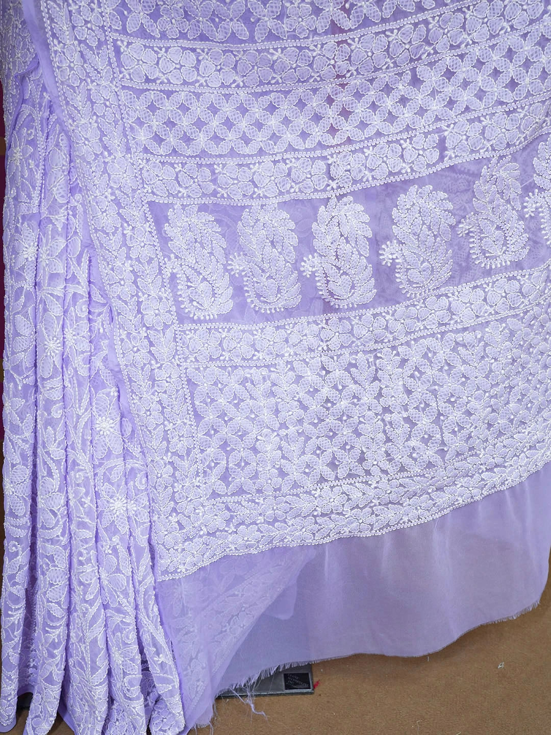 Ada Hand Embroidered Mauve Faux Georgette Lucknowi Chikankari Saree With Blouse 01A569936