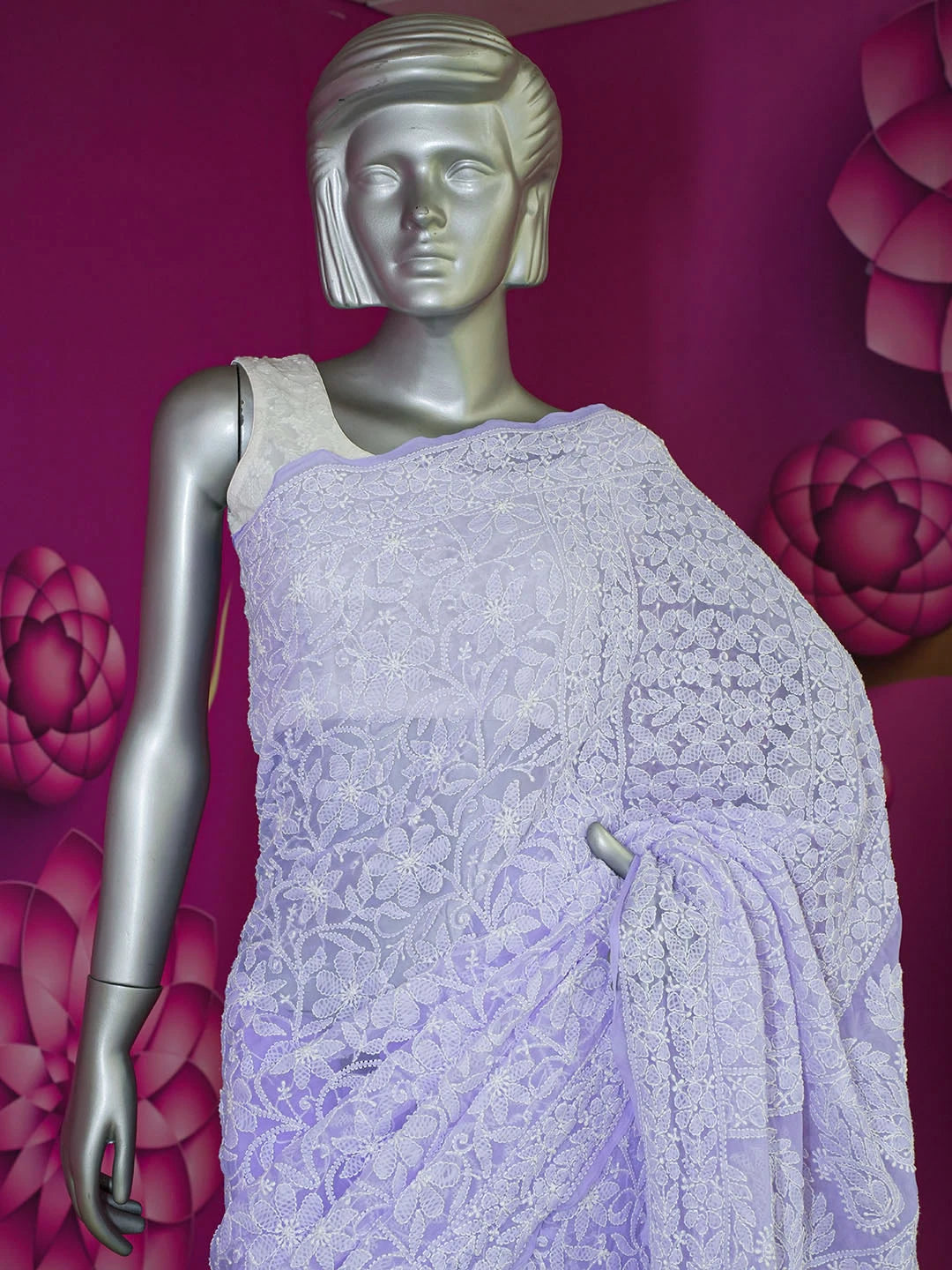 Ada Hand Embroidered Mauve Faux Georgette Lucknowi Chikankari Saree With Blouse 01A569936