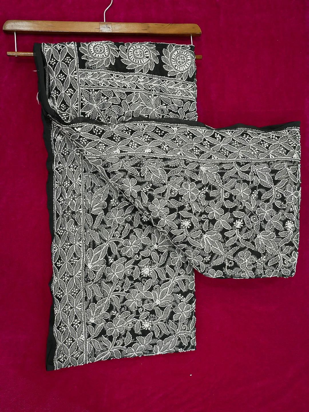 Ada Hand Embroidered Black Georgette Lucknowi Chikankari Saree With Blouse 01A569934