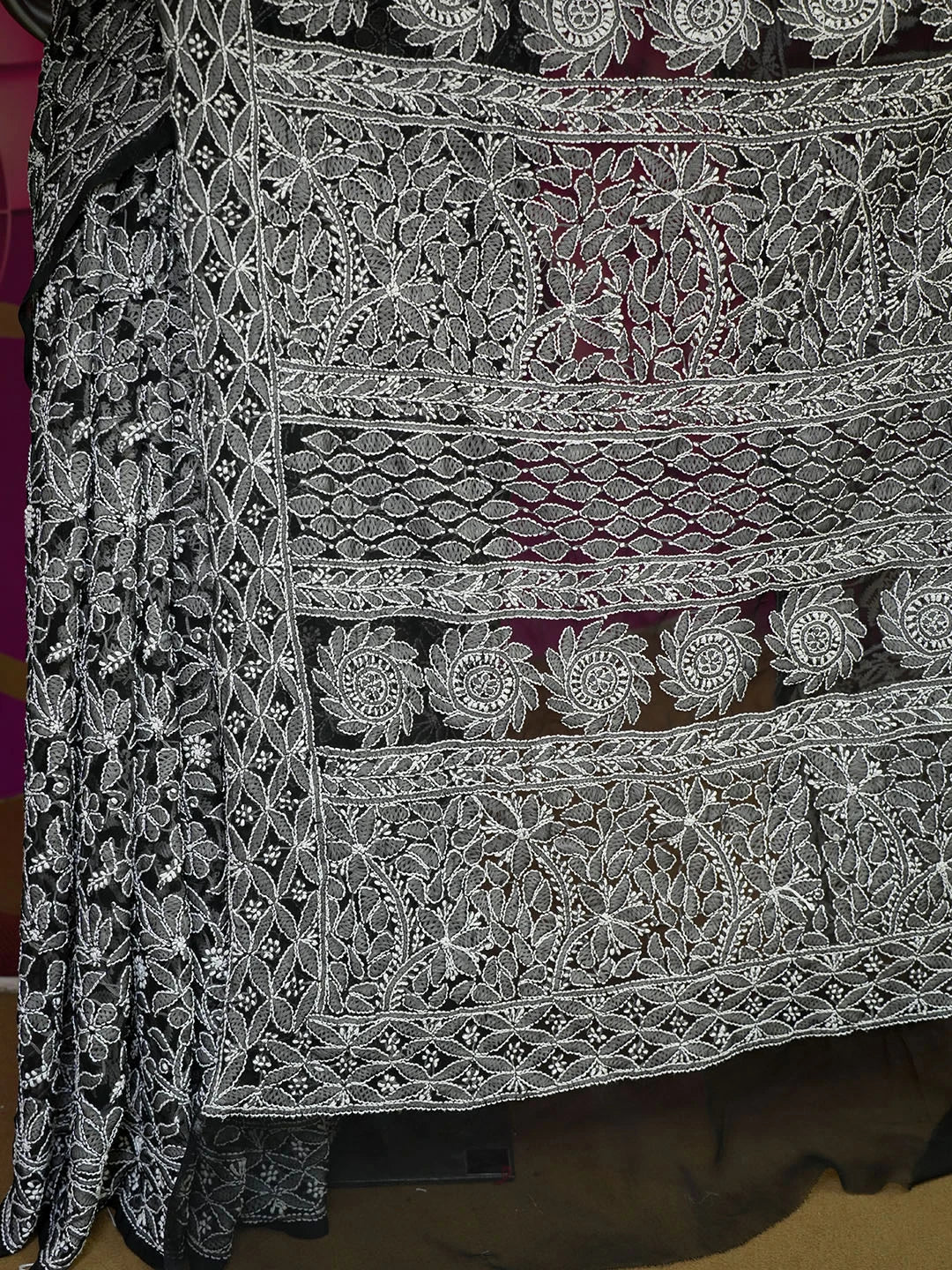 Ada Hand Embroidered Black Georgette Lucknowi Chikankari Saree With Blouse 01A569934