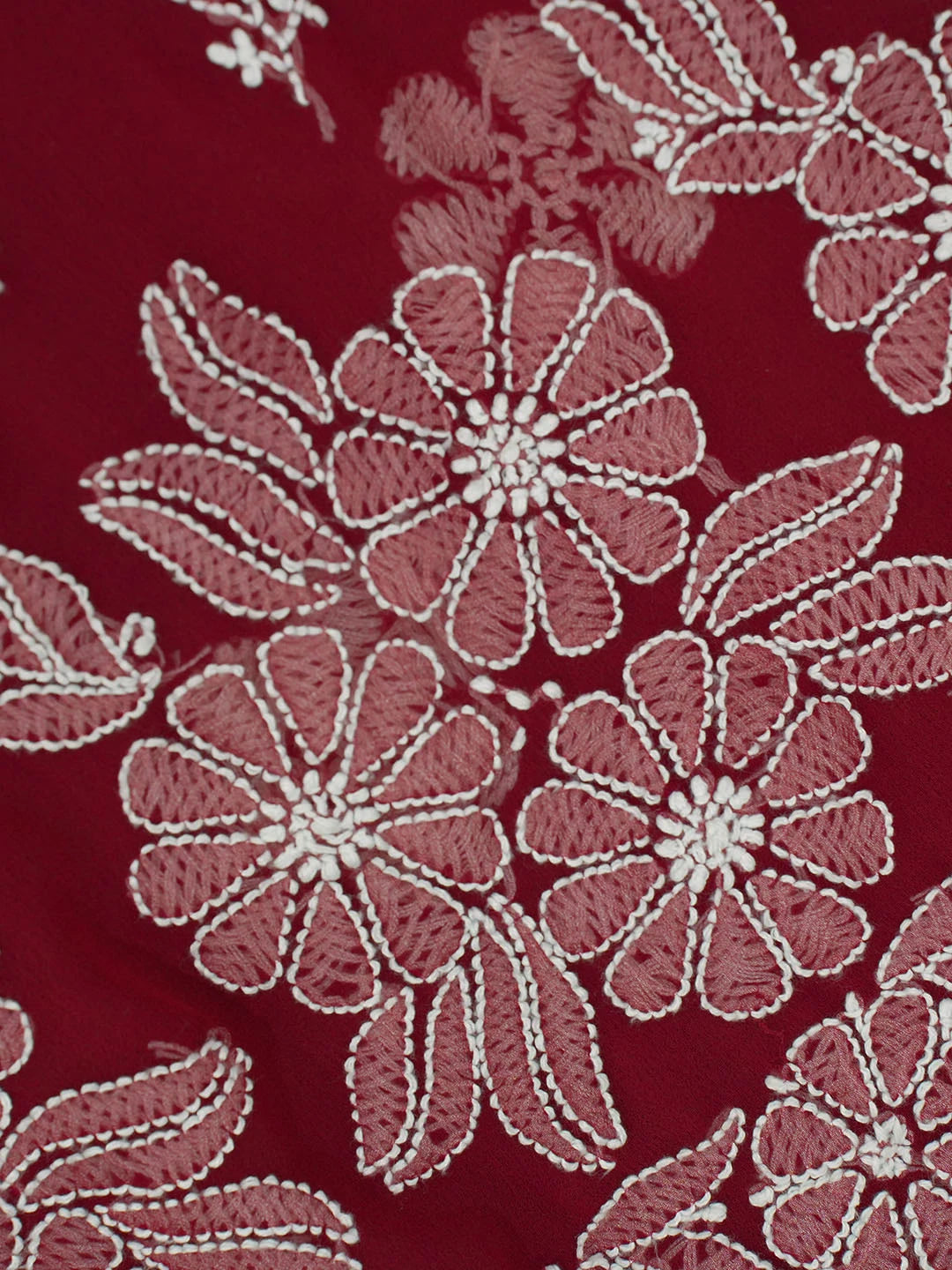 Ada Hand Embroidered Maroon Georgette Lucknowi Chikankari Saree With Blouse 01A522295