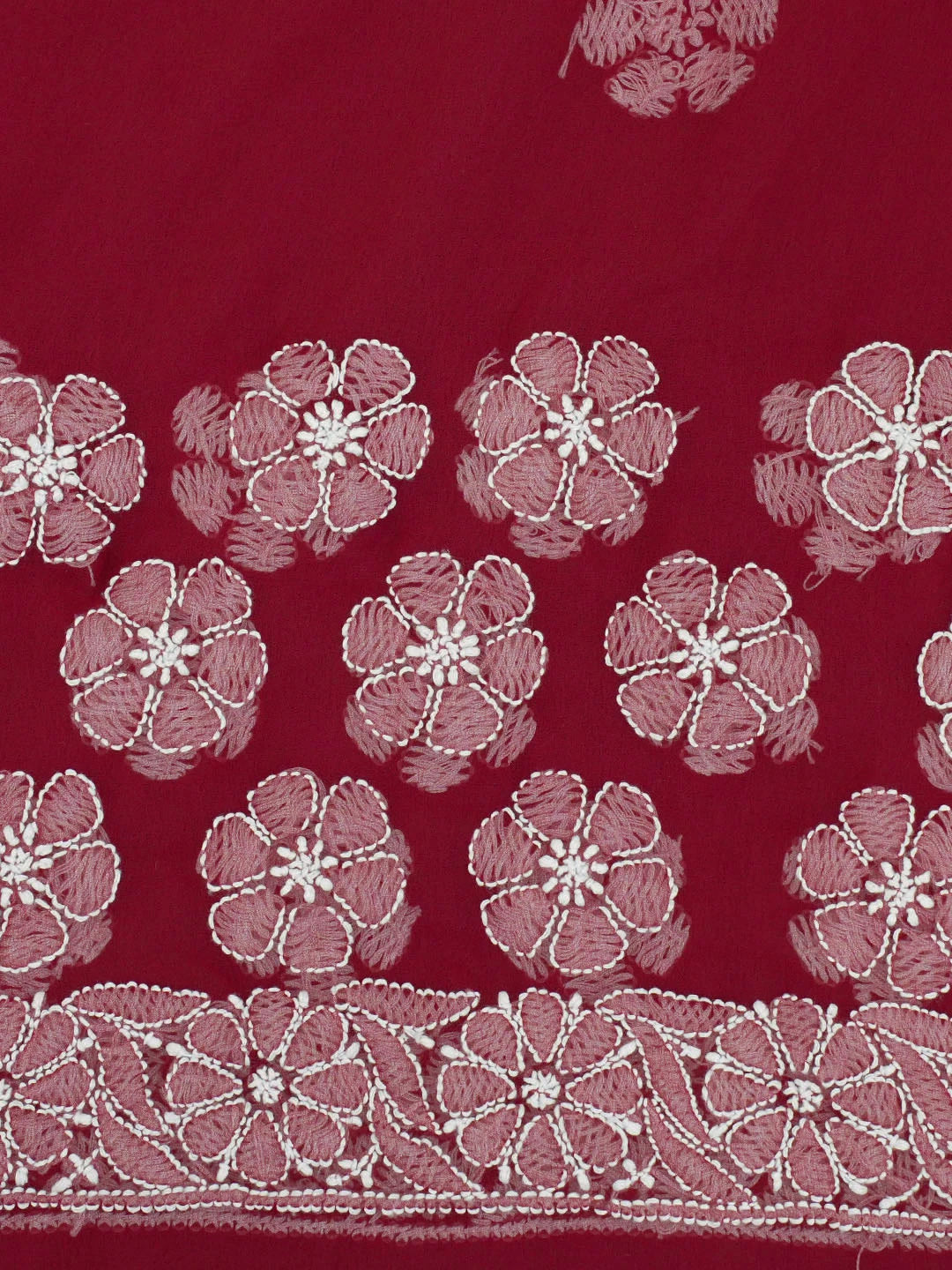 Ada Hand Embroidered Maroon Georgette Lucknowi Chikankari Saree With Blouse 01A522295