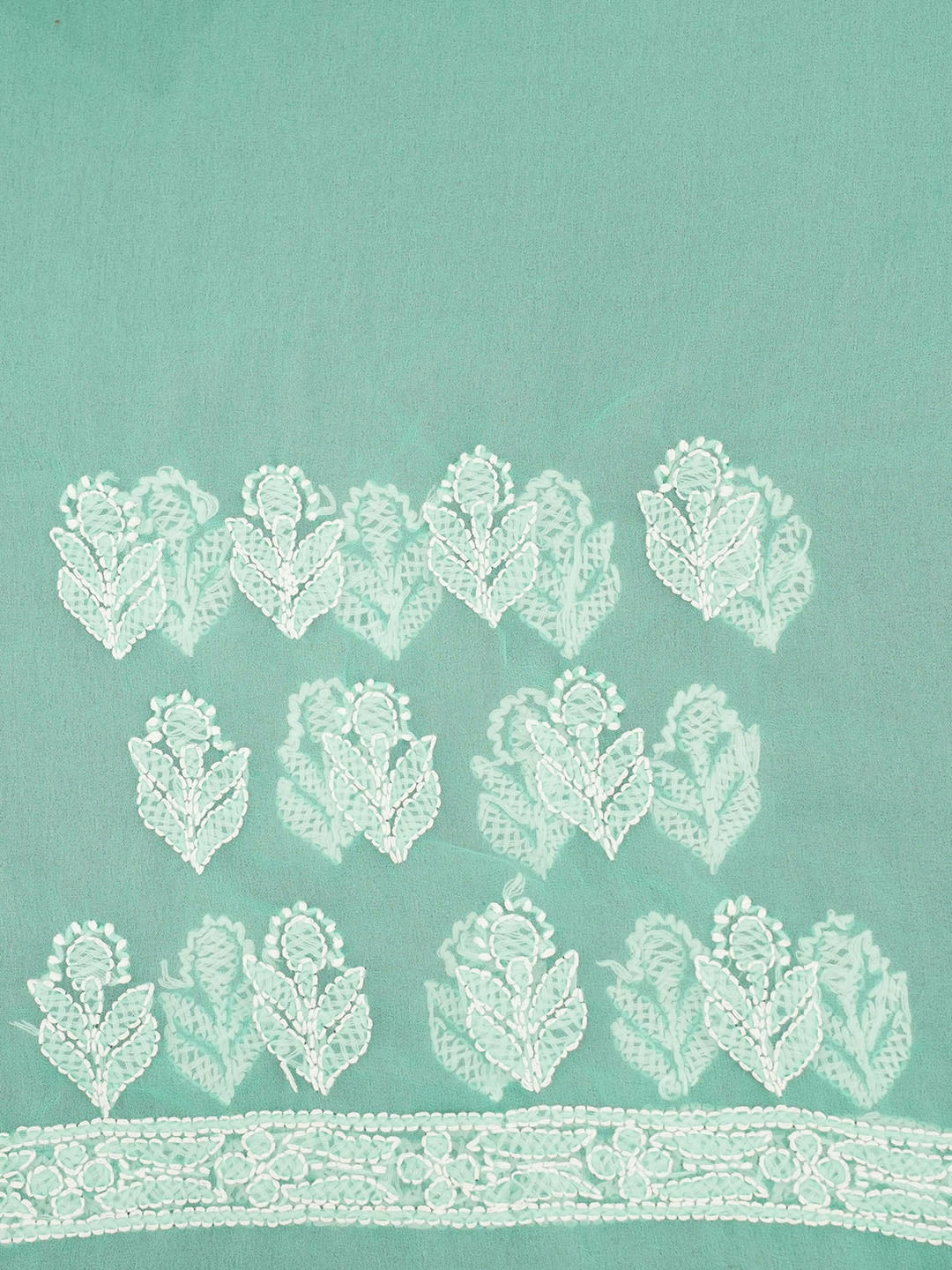 Ada Hand Embroidered Sea Green Faux Georgette Lucknowi Chikankari Saree With Blouse 01A580222