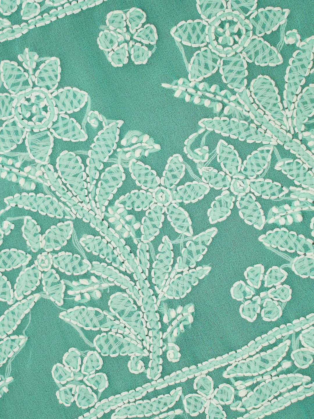 Ada Hand Embroidered Sea Green Faux Georgette Lucknowi Chikankari Saree With Blouse 01A580222