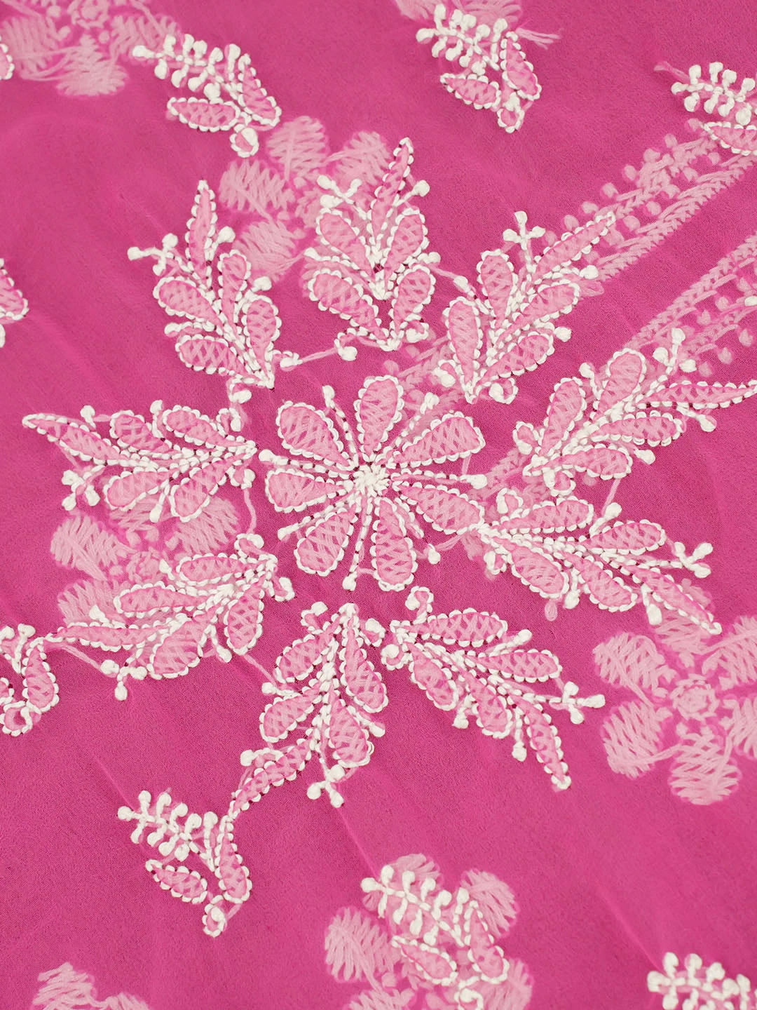 Ada Hand Embroidered French Rose Pink Georgette Lucknowi Chikankari Saree With Blouse 01A554152