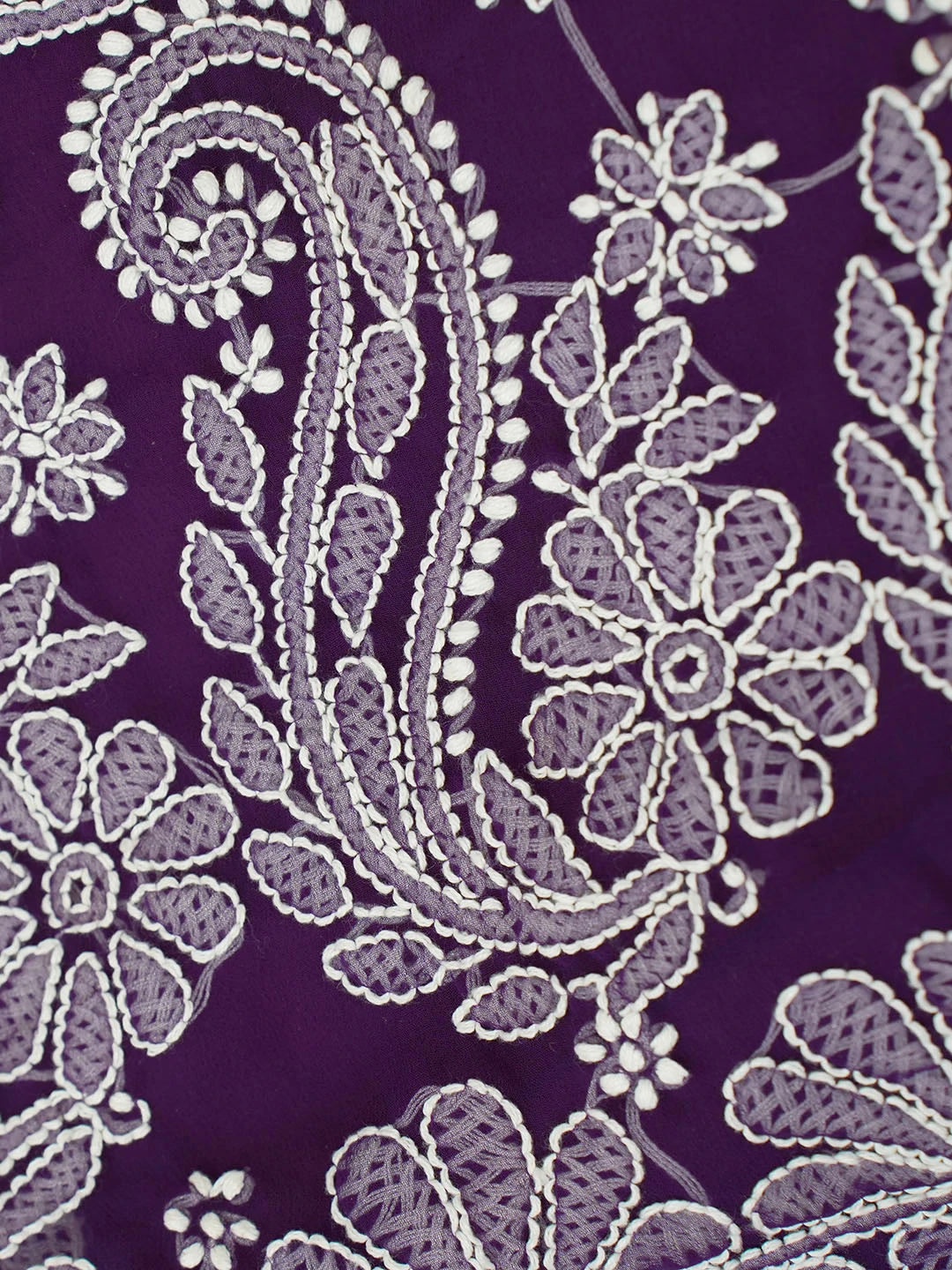 Ada Hand Embroidered Purple Faux Georgette Lucknowi Chikankari Saree With Blouse 01A583335