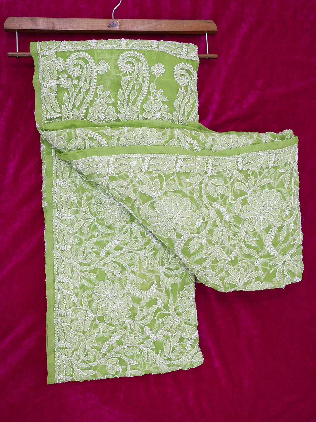 Ada Hand Embroidered Green Faux Georgette Lucknowi Chikankari Saree With Blouse 01A532958