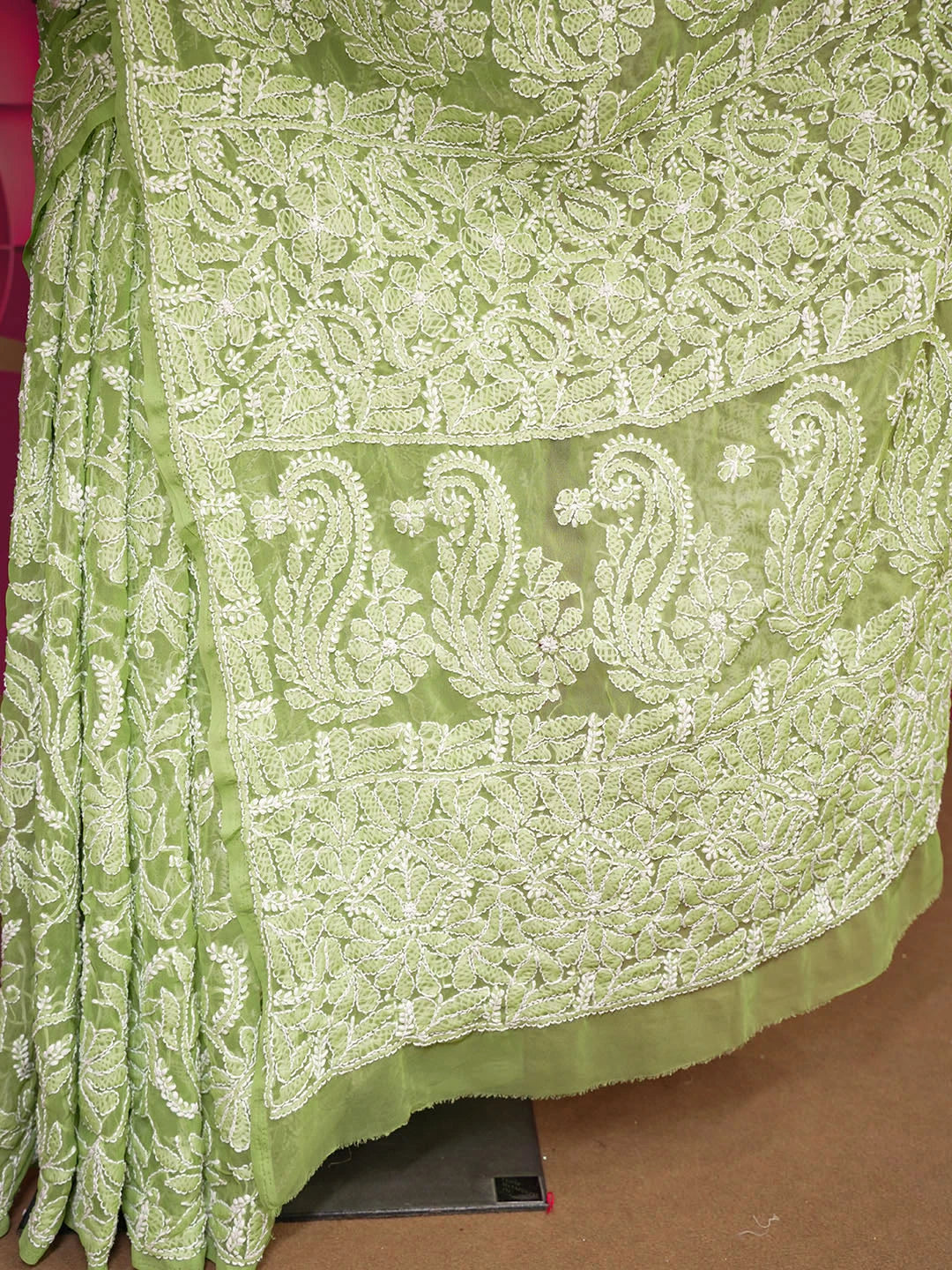 Ada Hand Embroidered Green Faux Georgette Lucknowi Chikankari Saree With Blouse 01A532958