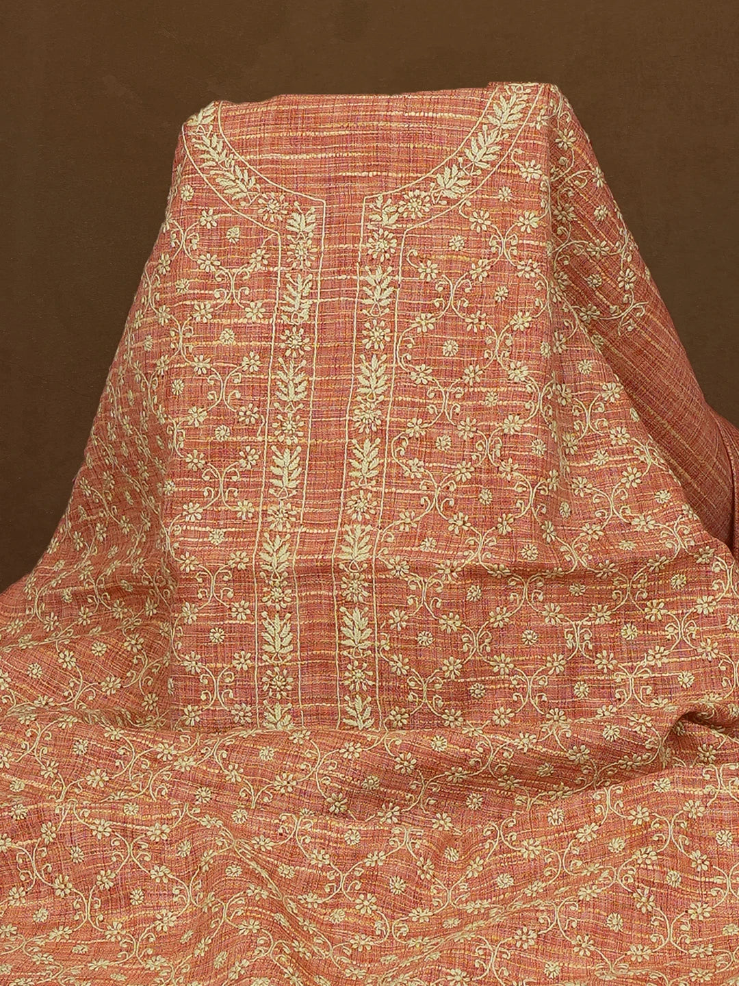 Ada Hand Embroidered Dusty Peach Cotton Lucknowi Chikankari Unstitched Men's Kurta 01A437118