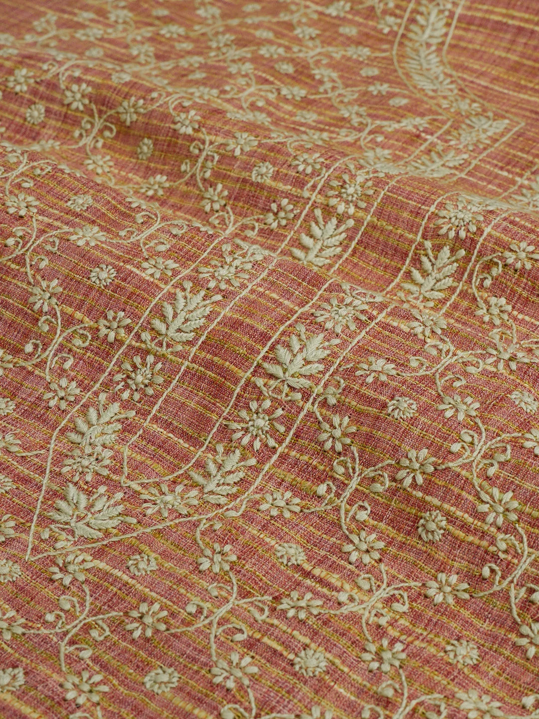 Ada Hand Embroidered Dusty Peach Cotton Lucknowi Chikankari Unstitched Men's Kurta 01A437118