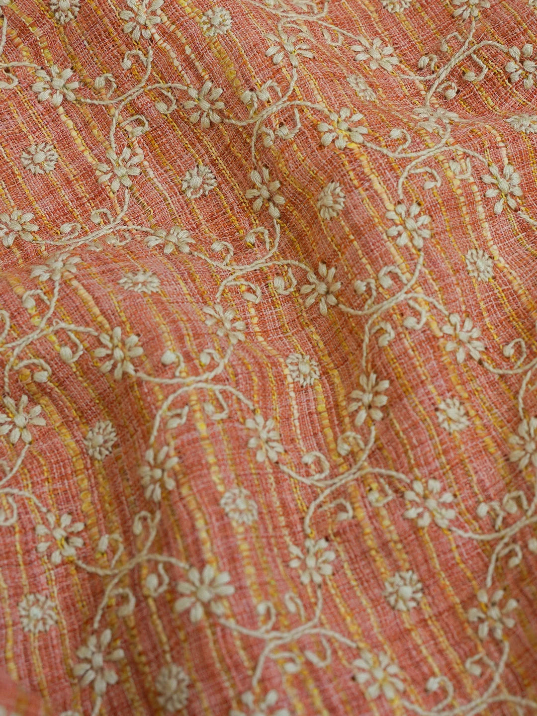 Ada Hand Embroidered Dusty Peach Cotton Lucknowi Chikankari Unstitched Men's Kurta 01A437118