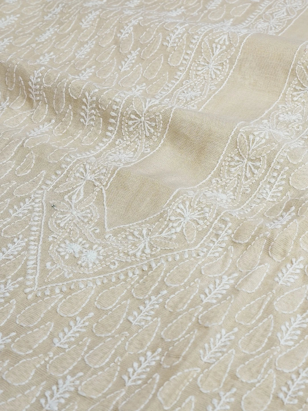Ada Hand Embroidered Fawn Tissue Lucknowi Chikankari Men's Kurta Piece 01A562213