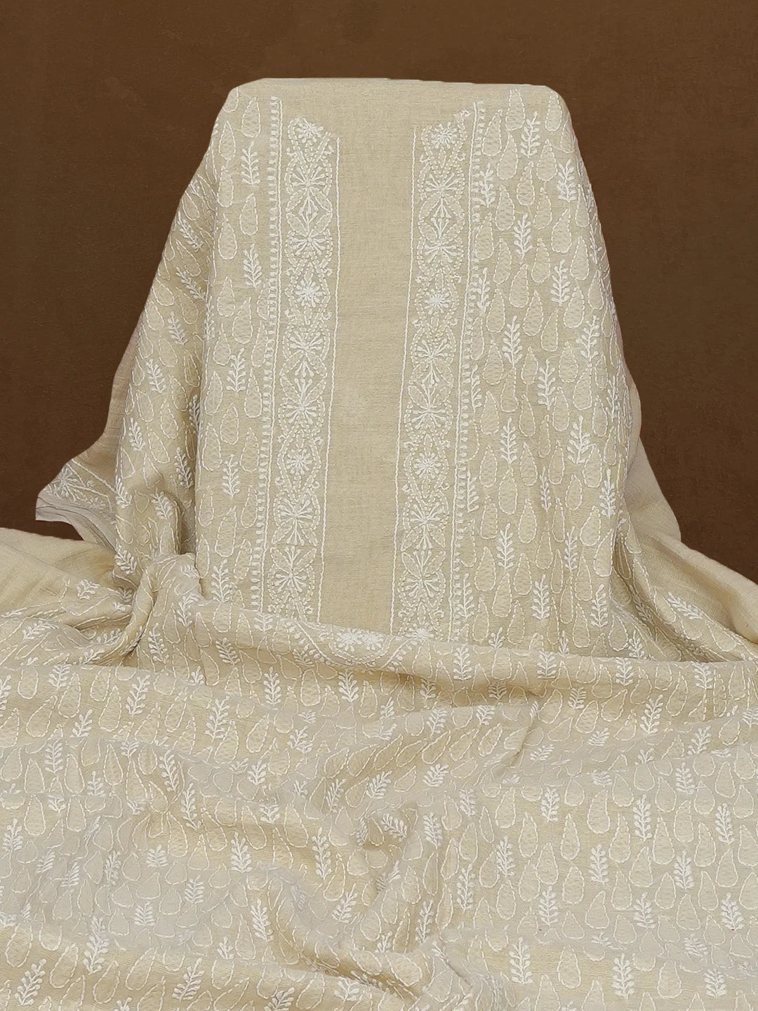 Ada Hand Embroidered Fawn Tissue Lucknowi Chikankari Men's Kurta Piece 01A562213