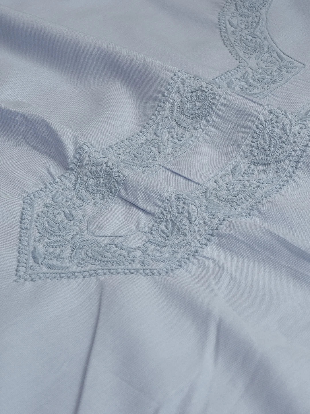 Ada Hand Embroidered Jordy Blue Cotton Lucknowi Chikankari Unstitched Men's Kurta Piece 01A392857