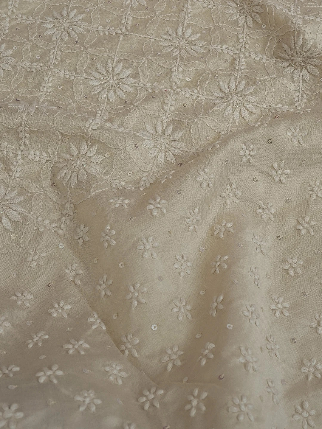 Ada Hand Embroidered Fawn Chanderi Lucknowi Chikankari Unstitched Men's Kurta Piece With Cutdana Work01A576408