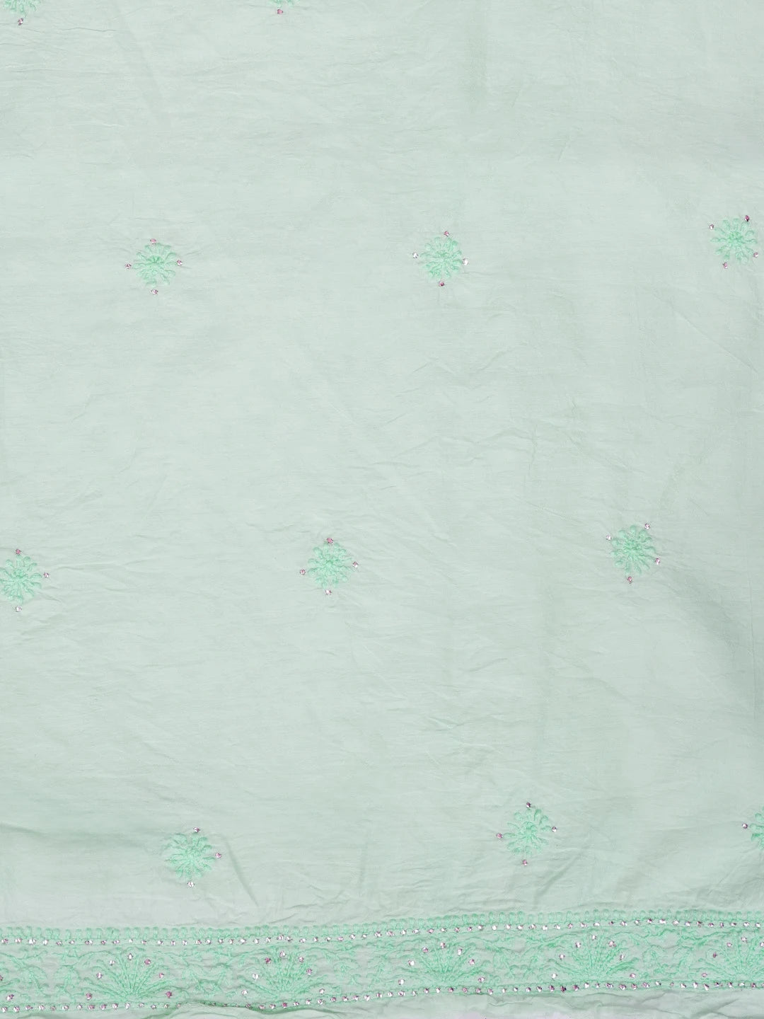 Ada Hand Embroidered Tiffany Blue Turquoise  Chanderi Lucknowi Chikankari Unstitched Men's Kurta Piece With  Muqaish Work 01A516812
