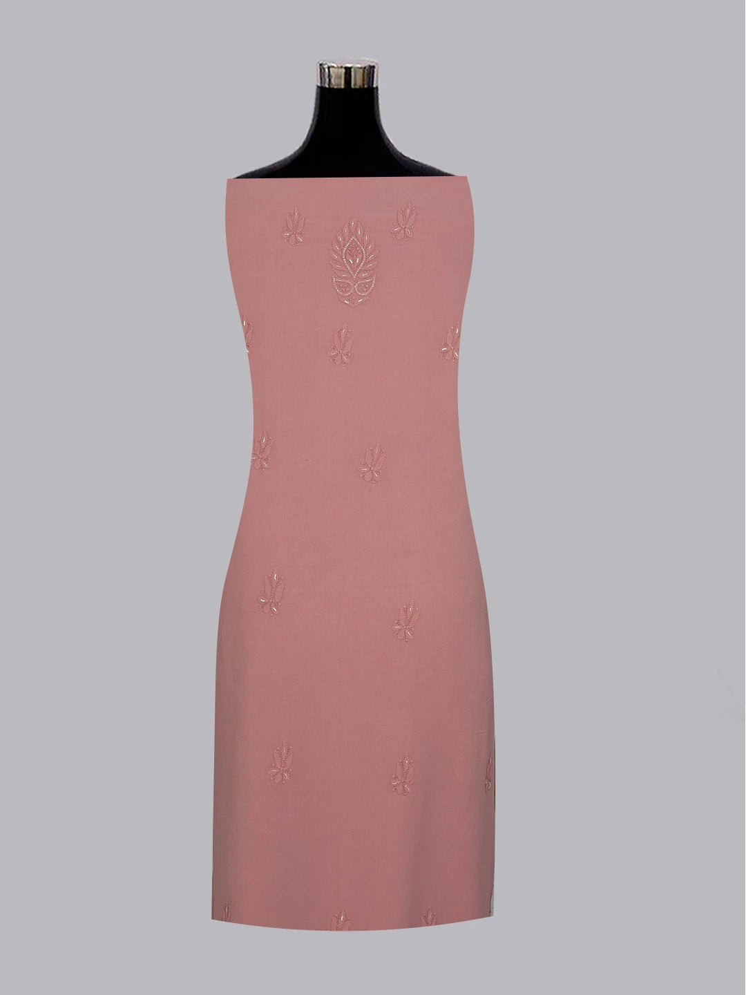 Ada Hand Embroidered Onion Pink Viscose Georgette Lucknowi Chikankari Unstitched Kurta Dupatta Set With Pearl Work 01A578866