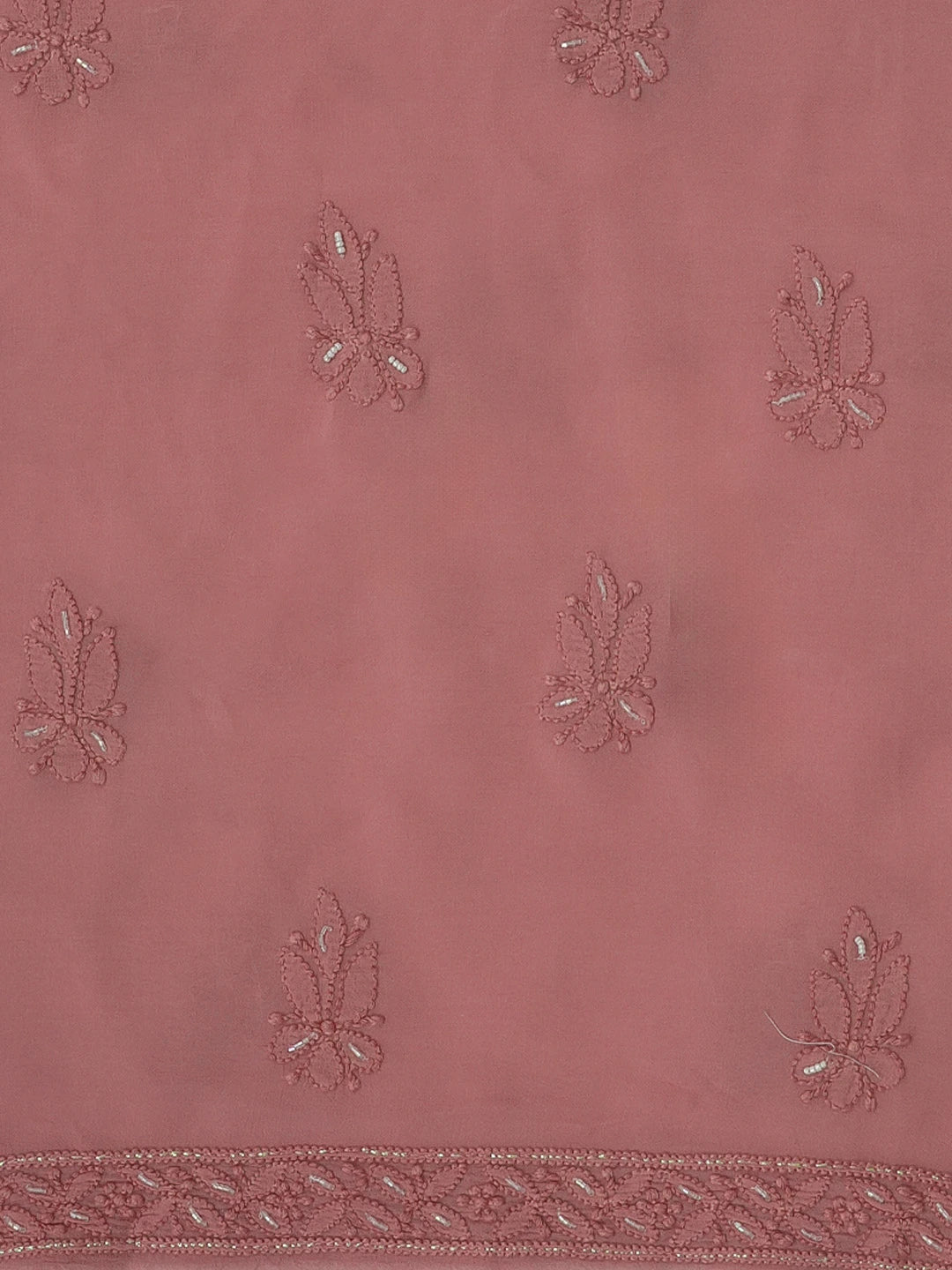 Ada Hand Embroidered Onion Pink Viscose Georgette Lucknowi Chikankari Unstitched Kurta Dupatta Set With Pearl Work 01A578866